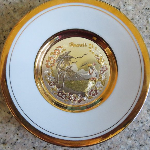 Art of Chokin 24K Ceramic Plate Hawaii 6" Dia. (165C) - Picture 6 of 6